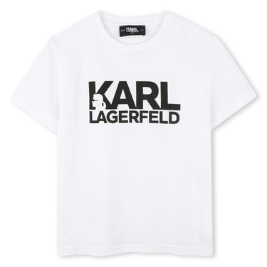 KARL LAGERFELD Playera para niño chico, blanca print en negro
